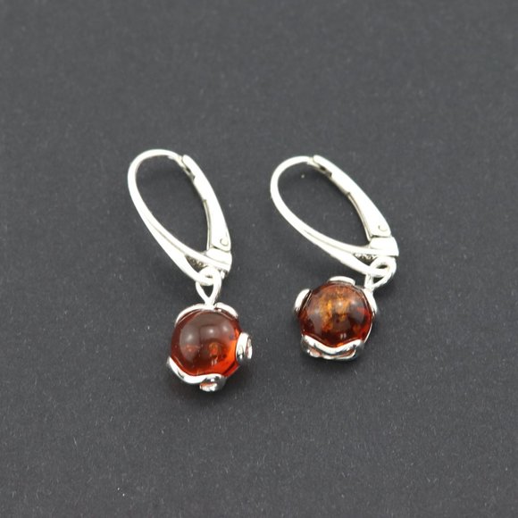Sterling silver earrings with natural Baltic amber, amber drop earrings - Picture 12 of 14